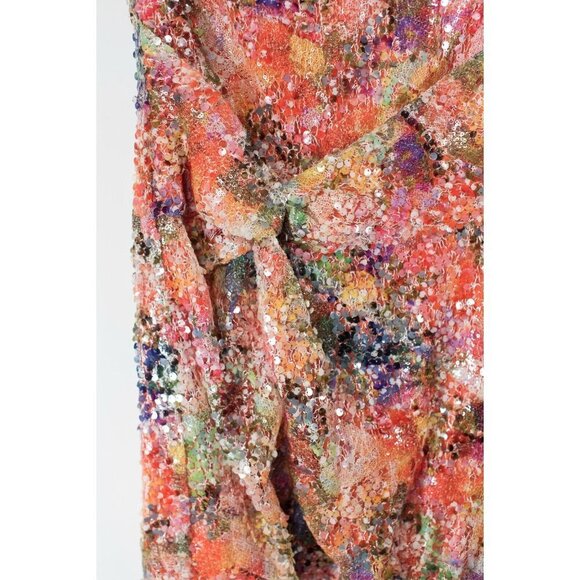 Nicole Miller Womens Size 8 Orange Dress Floral Sequin Ruched Party Dress NWT - Picture 5 of 6
